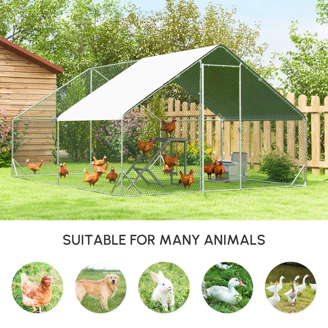 MCL Chicken Walk-in Run, Galvanised Chicken Coop, Hen Poultry House Cage, Rabbit Hutch Pet Playpen Garden w/ Water-Resist Cover, 3 x 4 x 2m