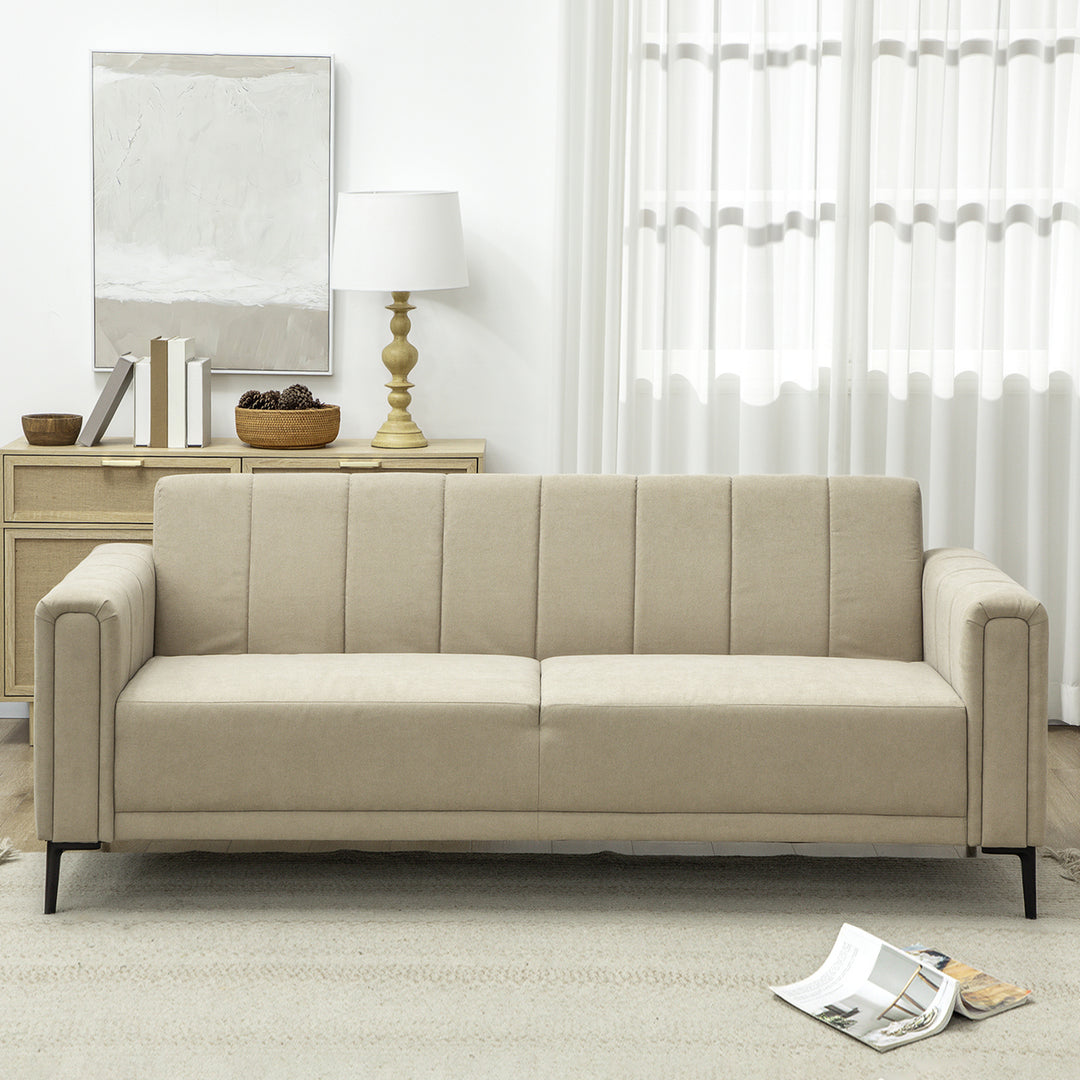 3 Seater Sofa, Modern Fabric Sofa Couch, Channel Tufted Upholstered Sofa Settee for Living Room, Guest Room, Bedroom, Home Office, Khaki
