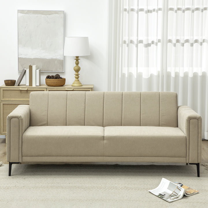 3 Seater Sofa, Modern Fabric Sofa Couch, Channel Tufted Upholstered Sofa Settee for Living Room, Guest Room, Bedroom, Home Office, Khaki