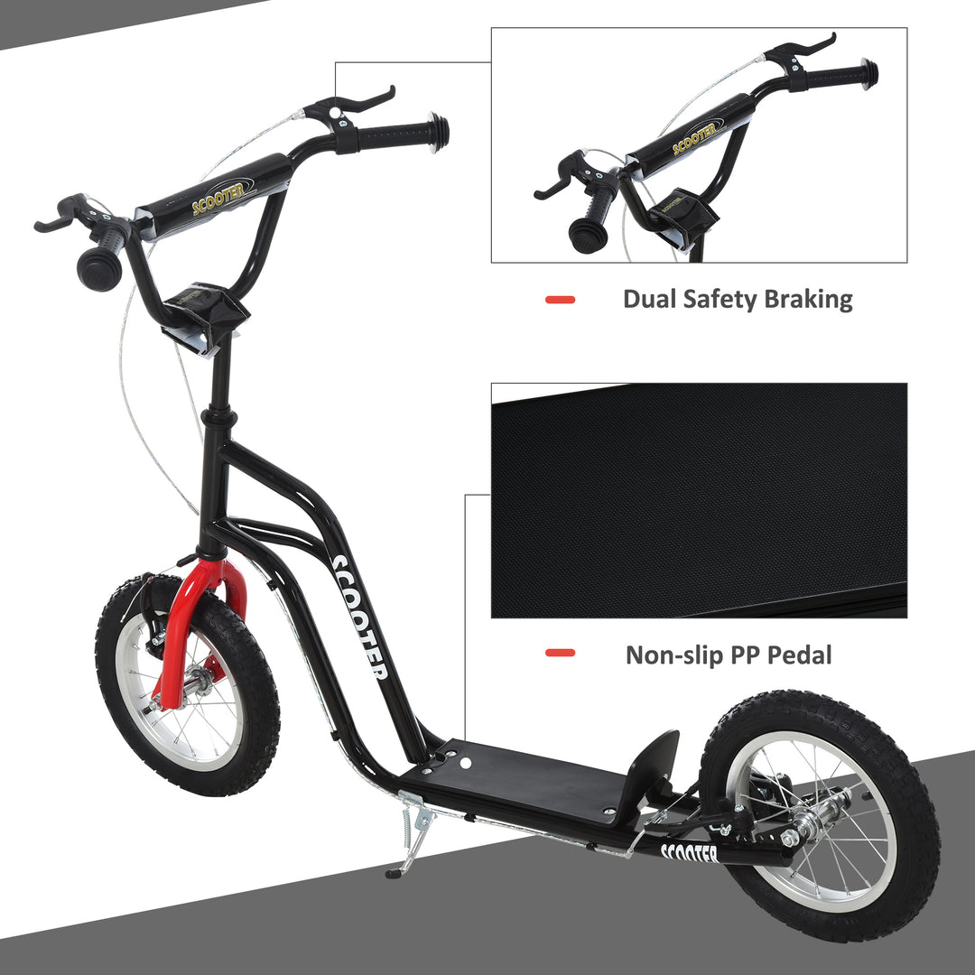 Teen Kick Scooter with Adjustable Handlebar, Inflatable Wheels, Two Brakes, Black