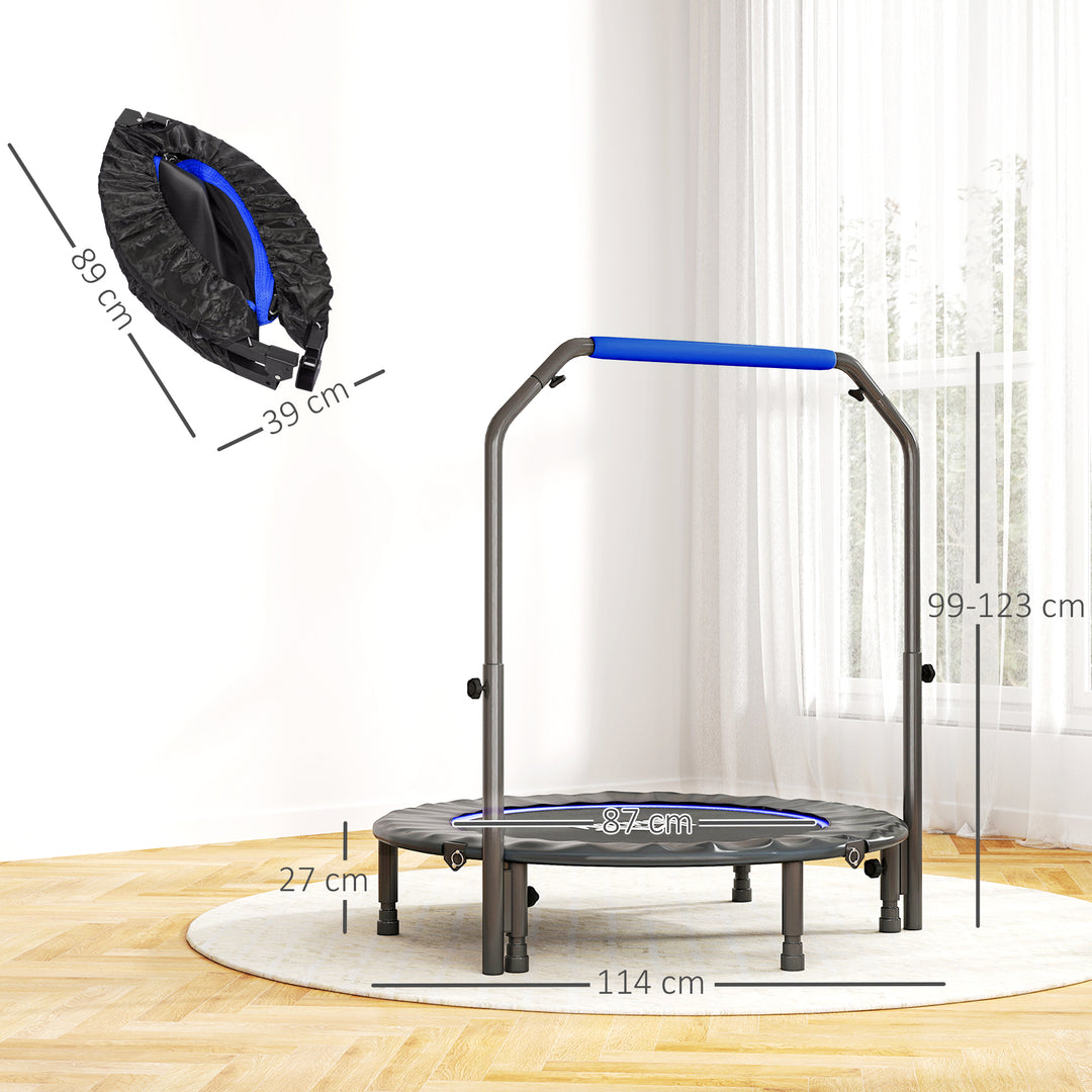 45" Foldable Mini Fitness Trampoline, with Adjustable Foam Handle, Blue