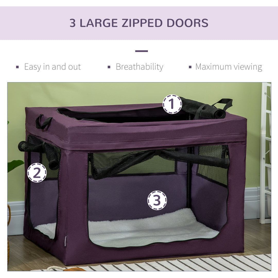 PawHut Foldable Pet Carrier for Small and Medium Dogs, Portable Cat Carrier, Spacious and Comfortable, 79.5 x 57 x 57 cm, Purple | Aosom UK