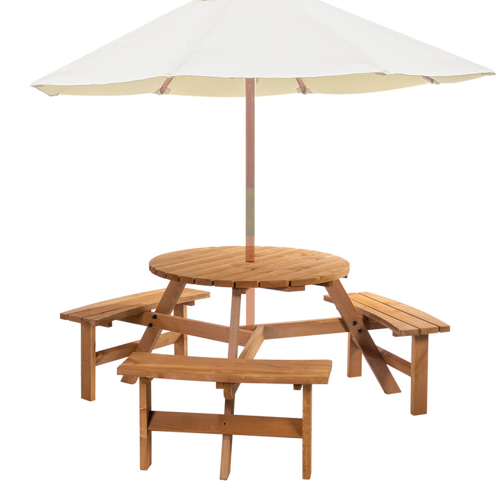 Outsunny Fir Wood Pub Set: 6-Seater Heavy-Duty Outdoor Dining Suite with Parasol Hole, Patio | Aosom UK