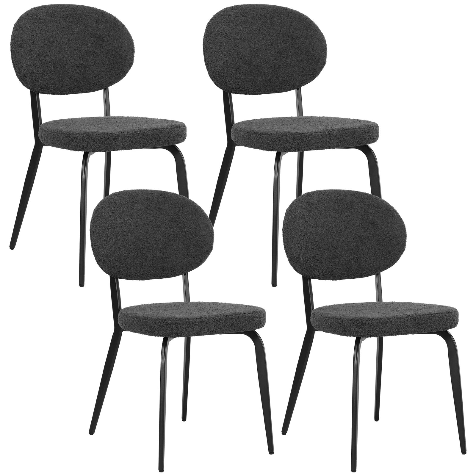 Set of Four Boucle Dining Chairs - Black