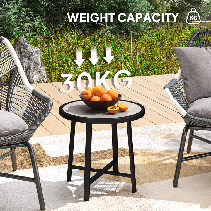 Round Small Garden Table, 50.5cm Outdoor Side Table with SPC Tabletop, Metal Frame and Anti-slip Foot Pads for Garden, Balcony, Grey Wood Effect