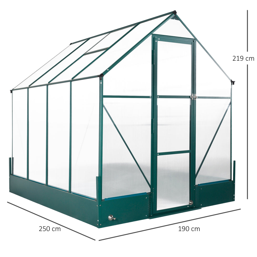 6x8 FT Polycarbonate Greenhouse with Base and Raised Bed, Walk-in Greenhouse with Aluminium Frame, Temperature Controlled Window, Foundation for Plants, Flowers, Vegetable