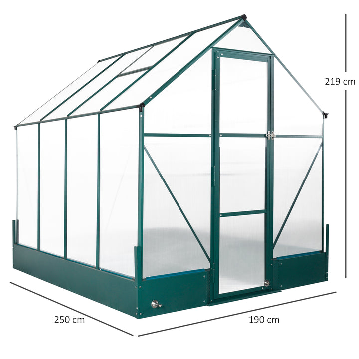 6x8 FT Polycarbonate Greenhouse with Base and Raised Bed, Walk-in Greenhouse with Aluminium Frame, Temperature Controlled Window, Foundation for Plants, Flowers, Vegetable