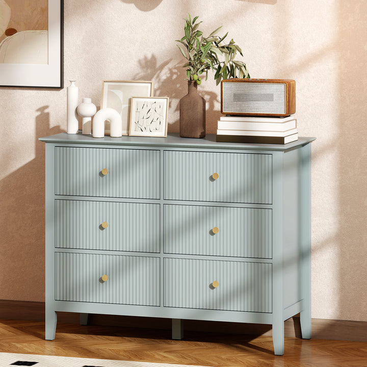 Fluted Dresser, 6 Drawer Chest of Drawers for Bedroom, Living Room, Hallway, Closet