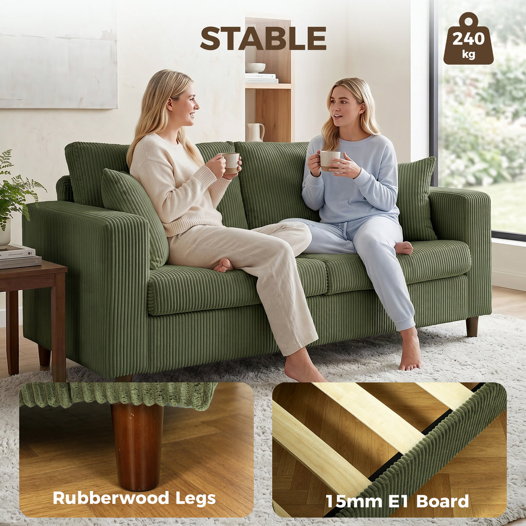 Loveseat Sofa with Wide Seat, Corduroy 2 Seater Couch with Deep Seat, 