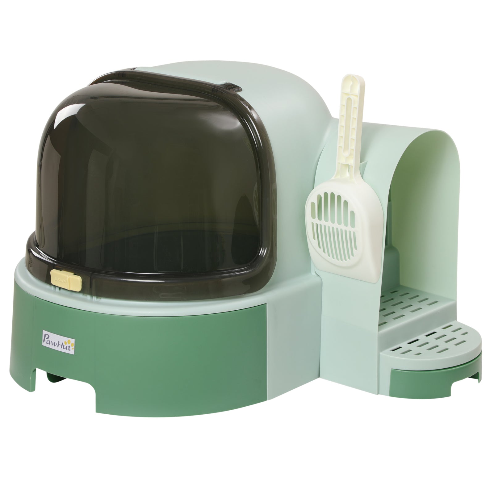 2 in 1 Cat Litter Box, with Drawer Pans, Scoop, Openable Cover - Green