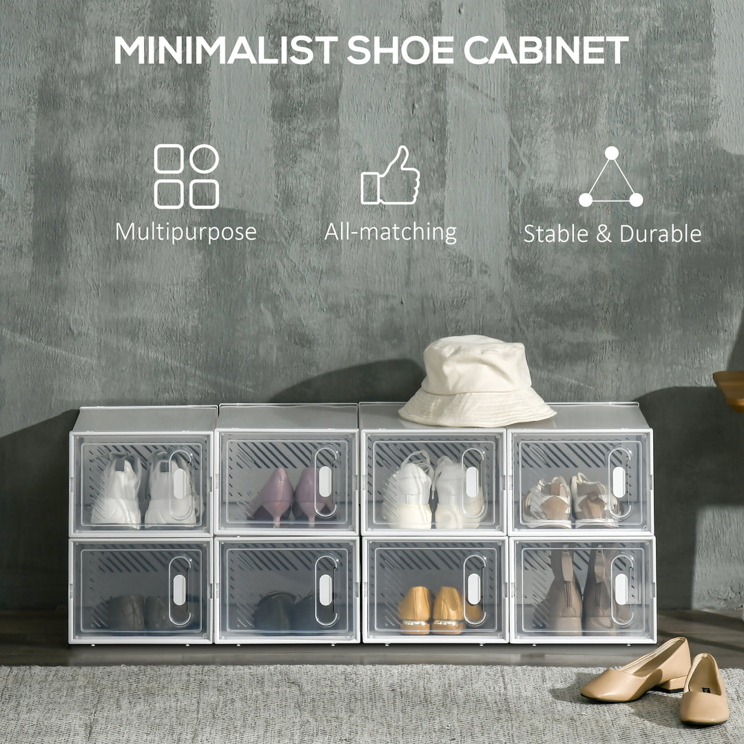 8PCS Clear Shoe Box, Plastic Stackable Shoe Storage Box for UK/EU Size up to 8.5/43 with Magnetic Door for Women/Men, 25 x 35 x 19cm
