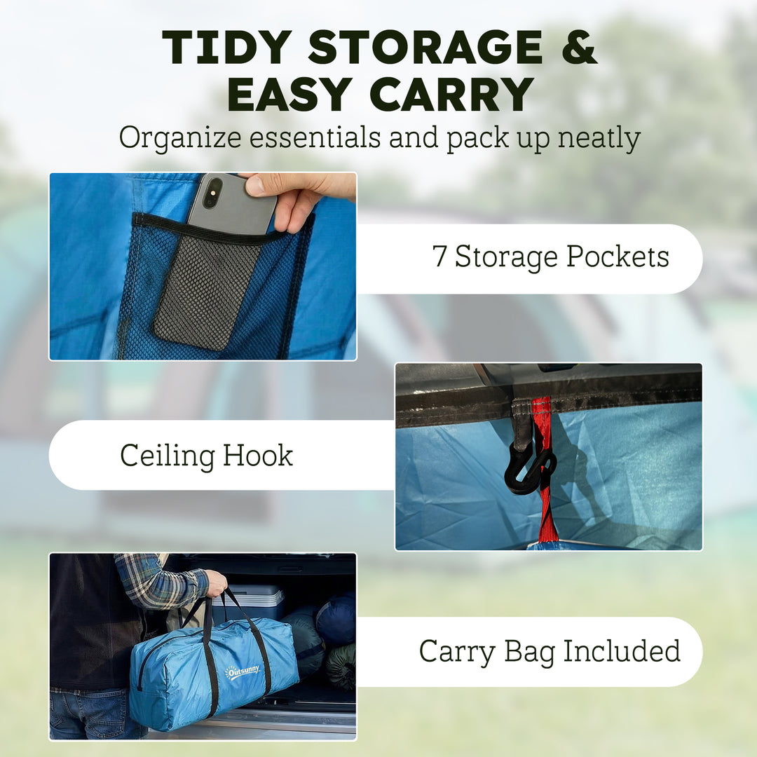 4 Person Easy Setup Family Camping Tent with 2 Rooms, Waterproof Tunne