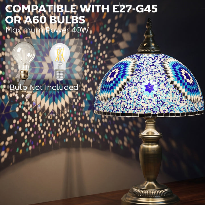 30cm Tiffany Lamp, Stained Glass Bedside Table Lamp with Button - view 6