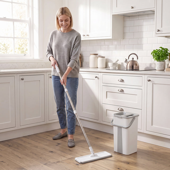 Mop and Bucket Set, Compact Flat Mop System with Wringer, 2-Chamber - view 2