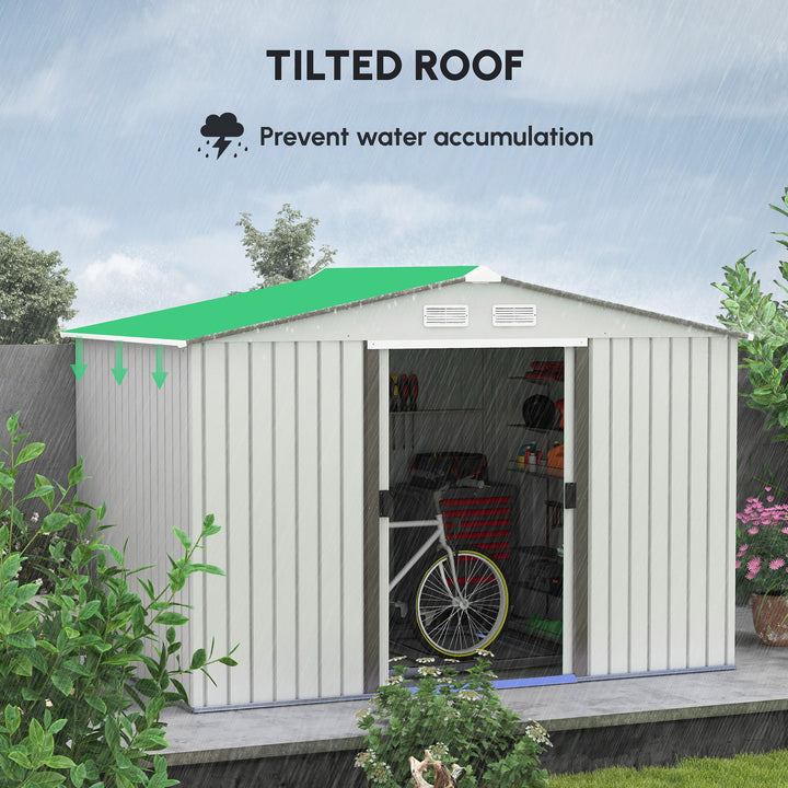 Metal Bike Shed, Mobility Scooter Shed House with Foundation Kit, Ventilation, Doors, 9 x 6FT, Silver