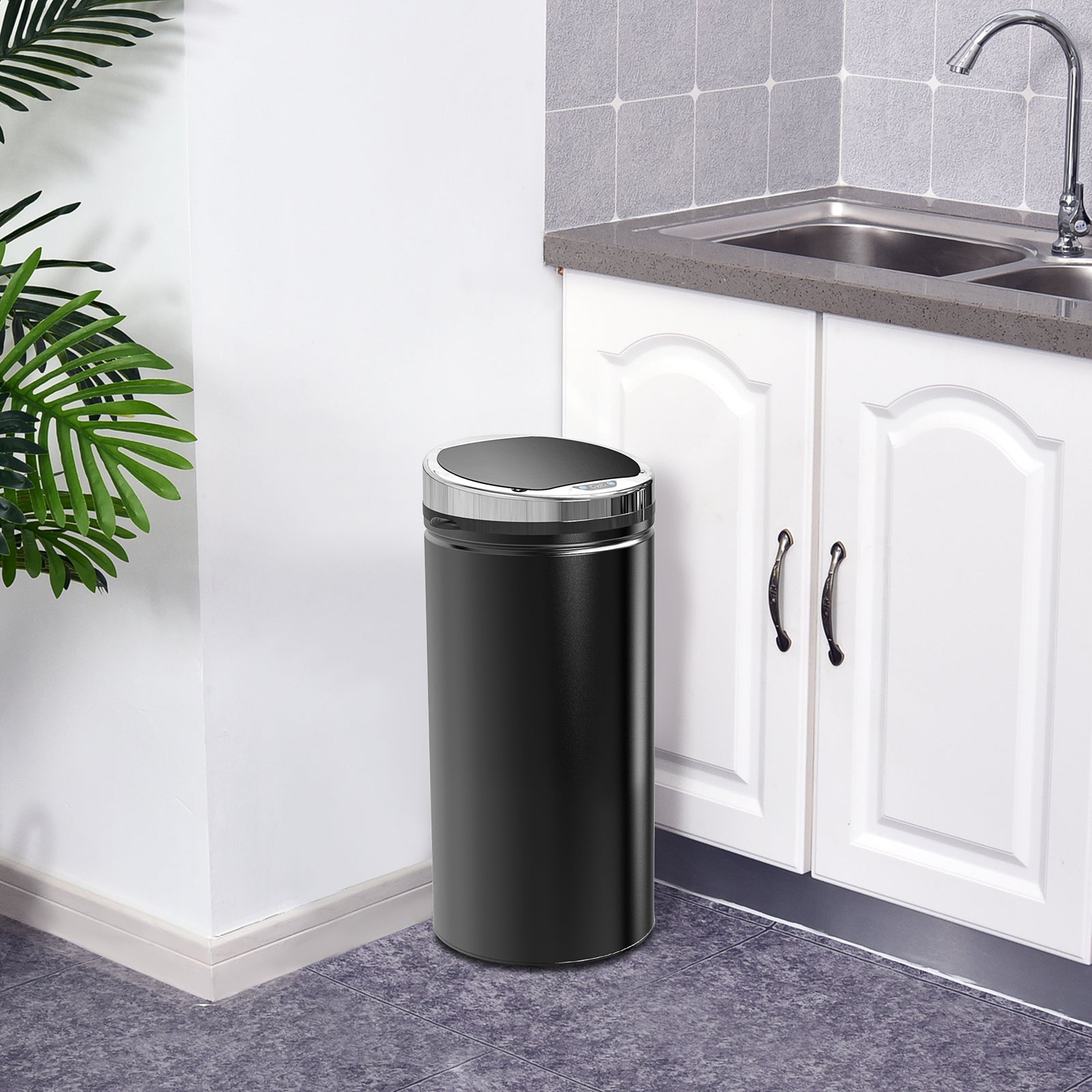 42L Sensor Bin for Kitchen Waste Automatic Dustbin Motion Detection Dustbin Stainless Steel Rubbish Can with Bucket, Black