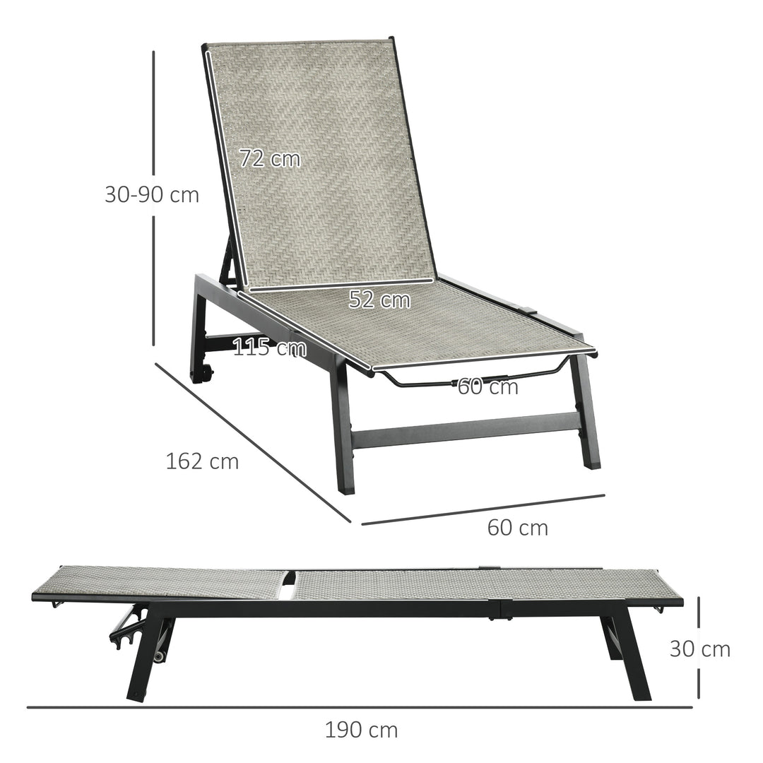 Rattan Sun Lounger, with Five-Position Back - Grey/Black