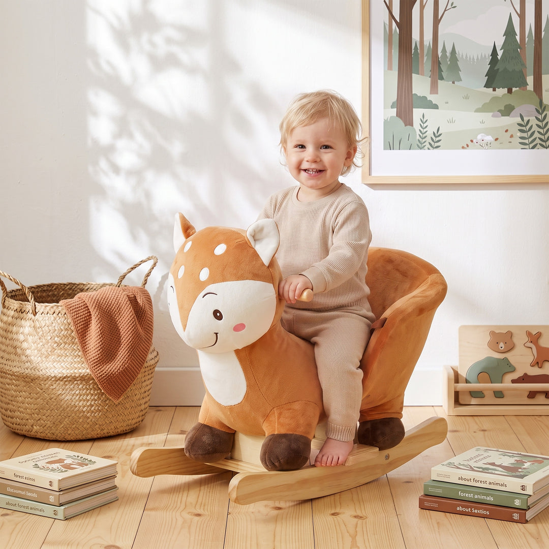 Rocking Horse, Ride on Horse Deer Design with Sounds, Security Belt - view 2