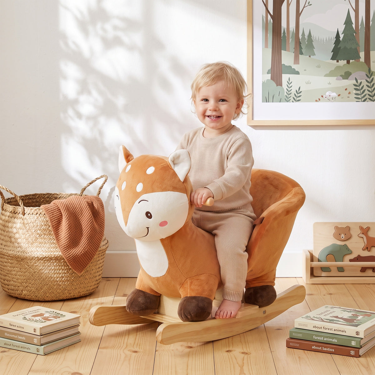 Rocking Horse, Ride on Horse Deer Design with Sounds, Security Belt - view 2
