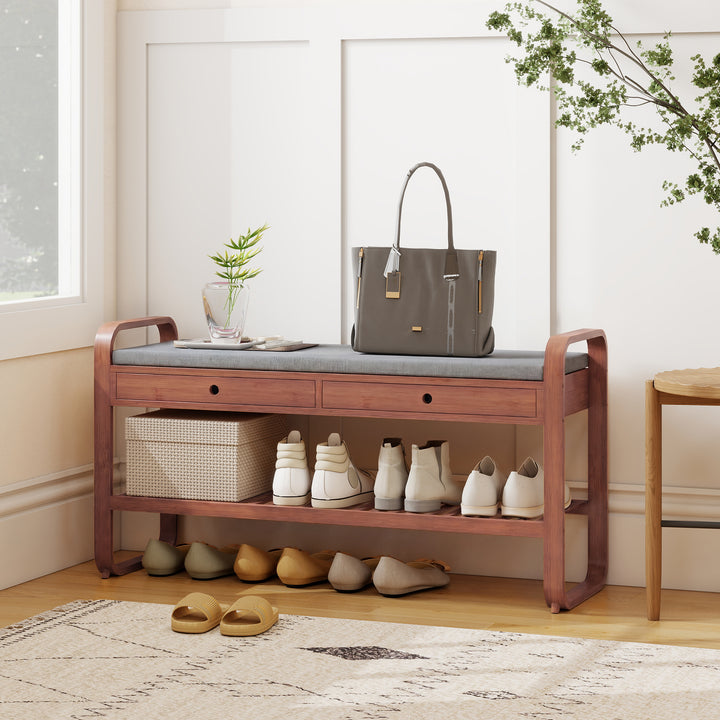 Shoe Bench with 2 Drawers Cushioned Seat Shoe Storage Bench for Hallwa