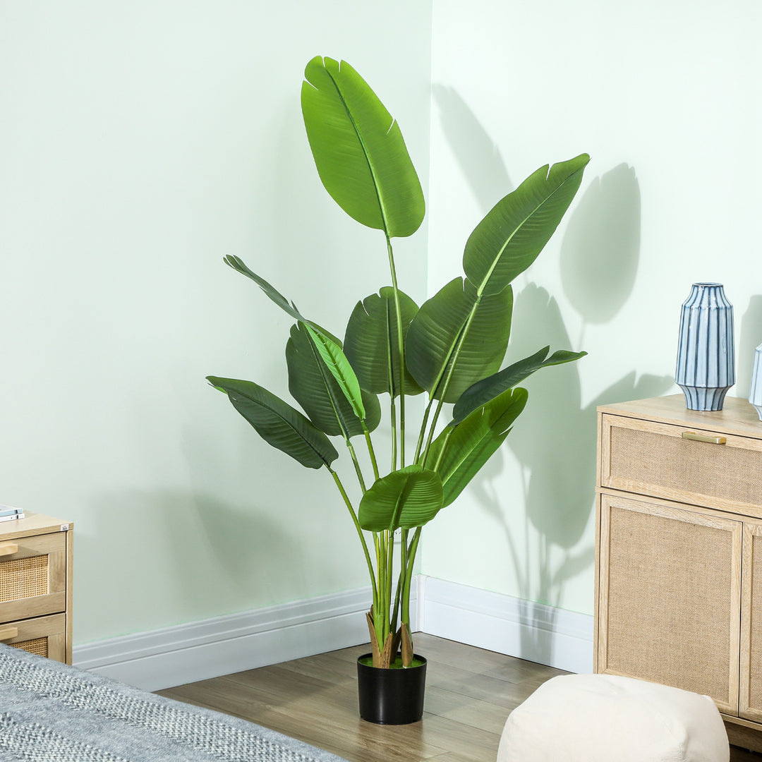 160cm Tall Artificial Bird of Paradise Plant, Faux Banana Leaf Tree with PEVA Leaves and Flocking, Decorative Palm Tree in Pot for Home Office Decor, Green
