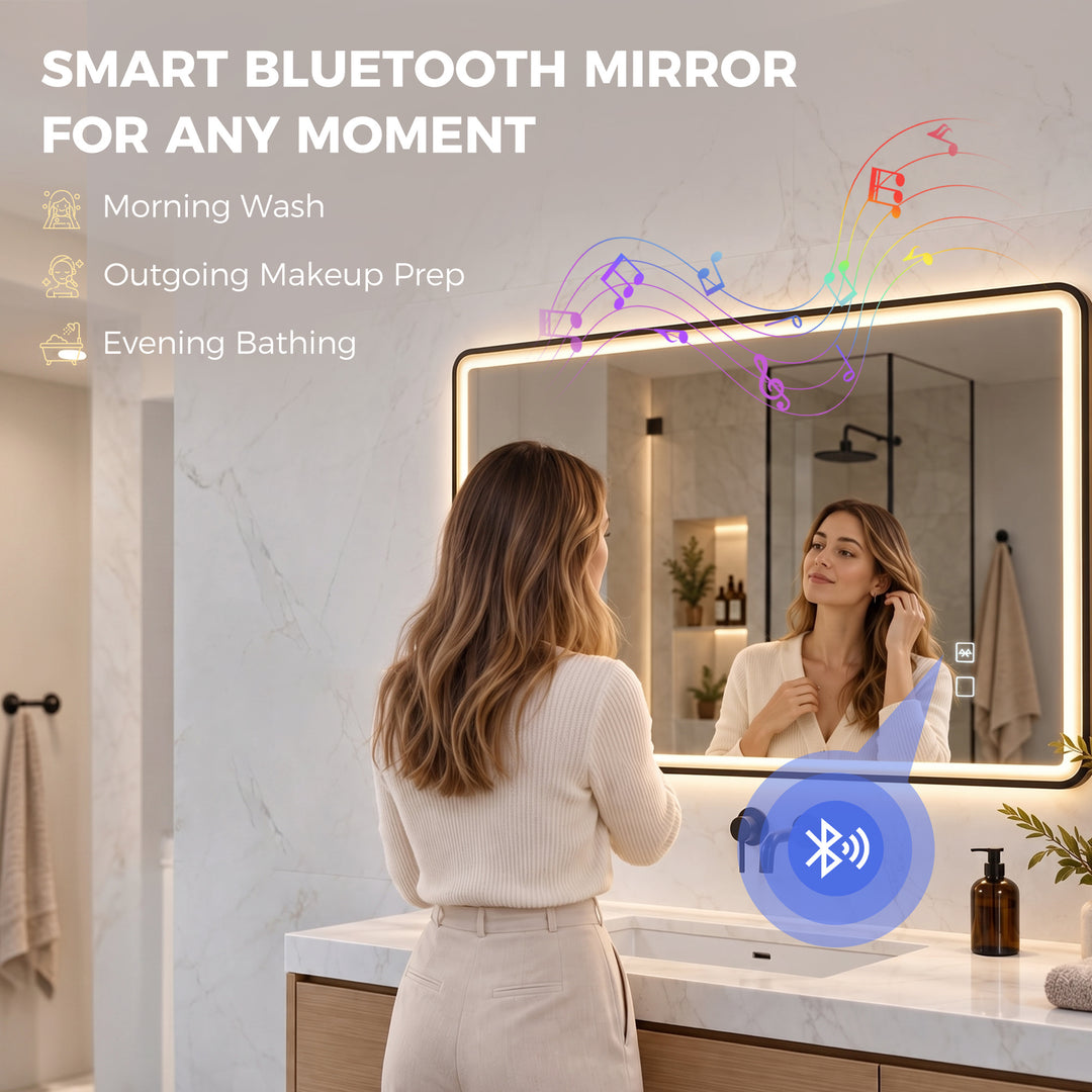 Bathroom Mirror with LED Lights, 100x70cm Rectangle Bathroom Mirror - view 4