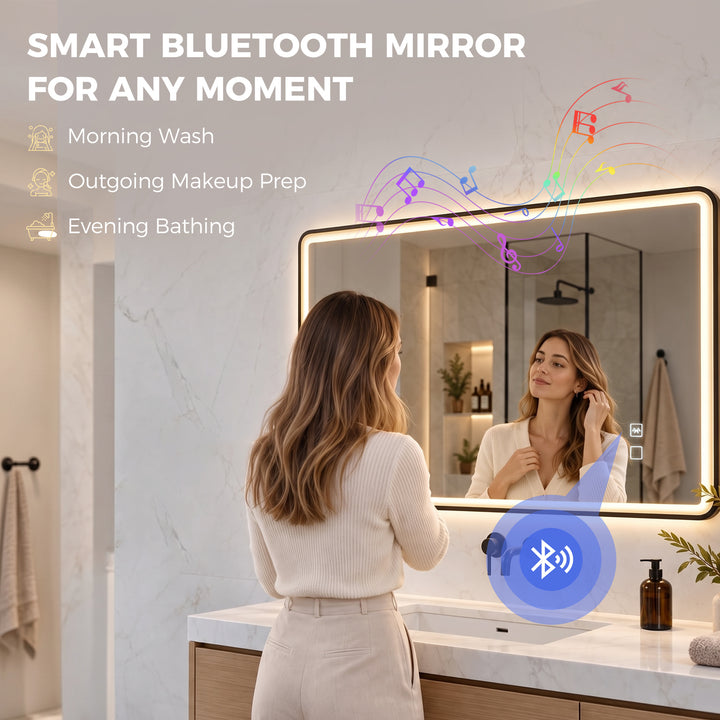Bathroom Mirror with LED Lights, 100x70cm Rectangle Bathroom Mirror - view 4