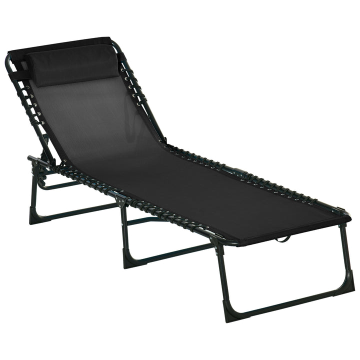 Outsunny Garden Reclining Lounger, Folding with 4 Position Adjustable Back, 100% PVC Fabric, Camping and Hiking Recliner, Black | Aosom UK