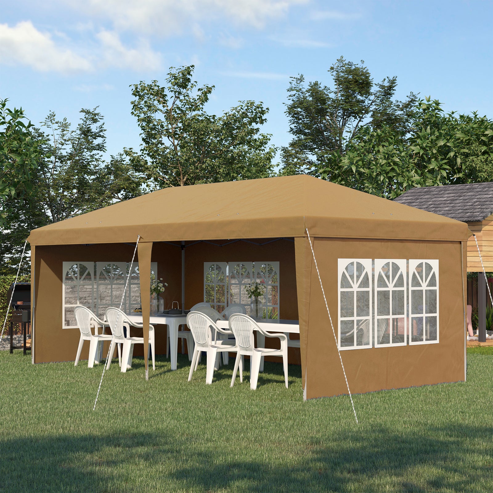 3 x 6m Pop-Up Gazebo, with Removable Walls - Khaki