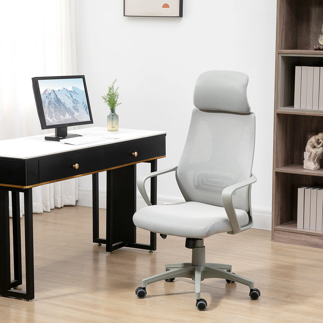 Ergonomic Office Chair, High Back Computer Chair, Mesh Desk Chair with Lumbar Support, Headrest, Wheel, Adjustable Height, Grey