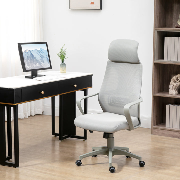 Ergonomic Office Chair, High Back Computer Chair, Mesh Desk Chair with Lumbar Support, Headrest, Wheel, Adjustable Height, Grey