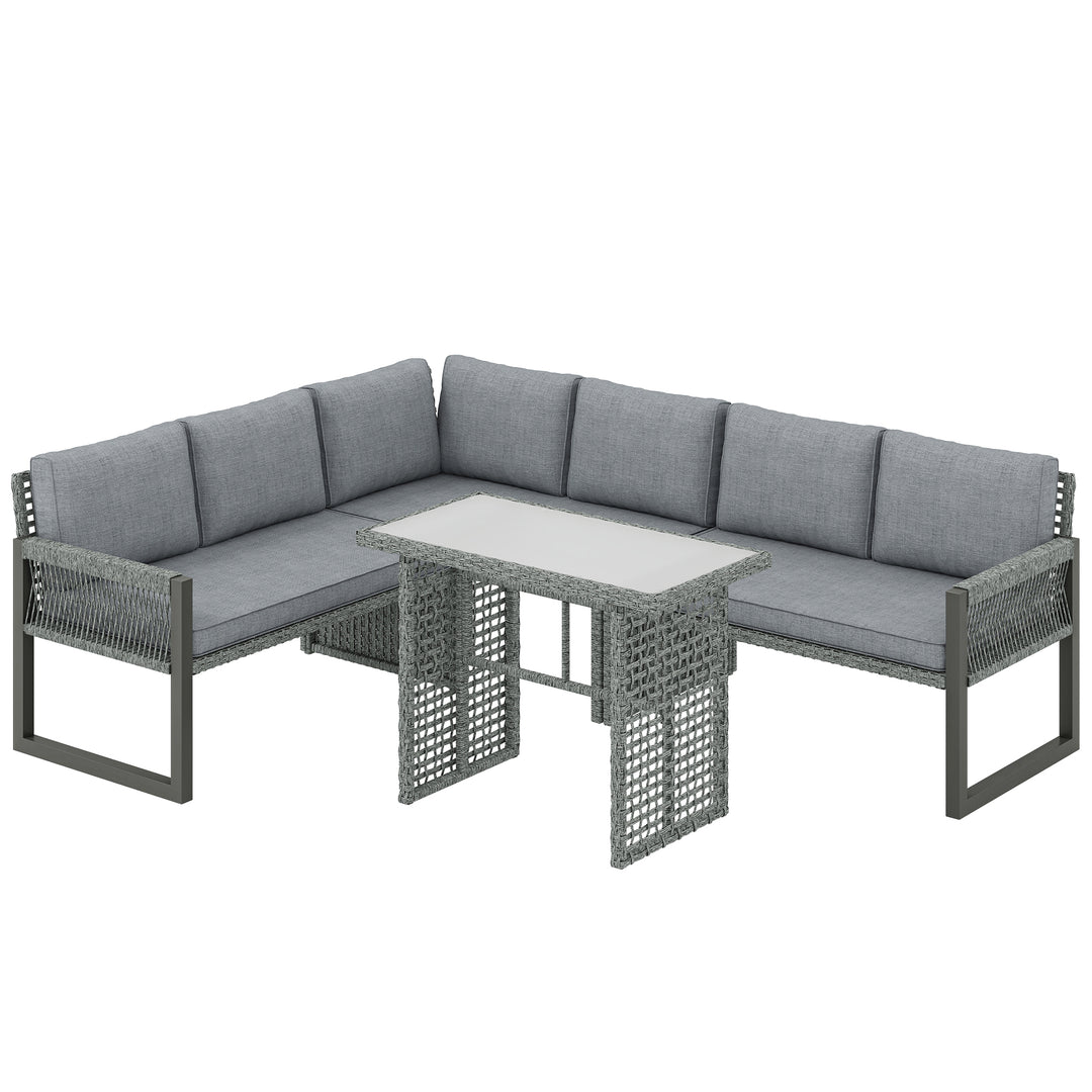 6 Seater Rattan Garden Furniture Set with 3 Loveseats, Table, Patio Ra