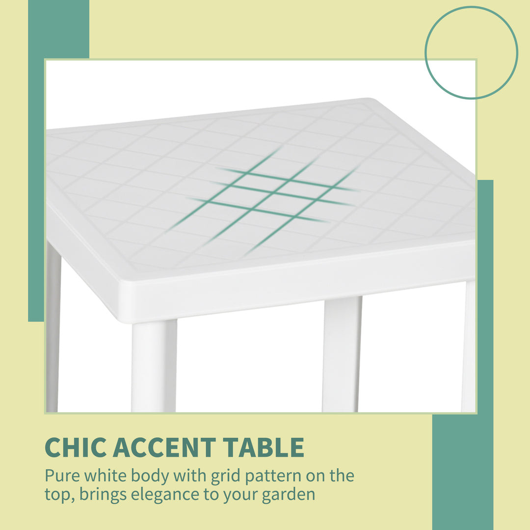Garden Side Table Plastic Outdoor Square Coffee End Table for Drink Snack, White