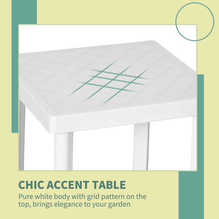 Garden Side Table Plastic Outdoor Square Coffee End Table for Drink Snack, White