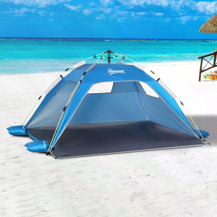 Beach Tent for 1-2 Person Pop-up Design with 2 Mesh Windows & 2 Doors Sky Blue