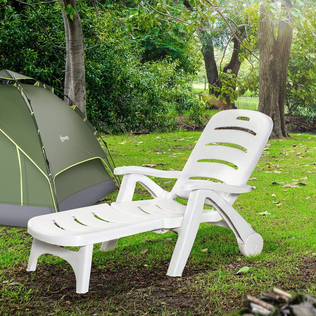 Outsunny Outdoor Folding Plastic Chaise Lounge Chair on Wheels, Patio Sun Lounger Recliner & 5