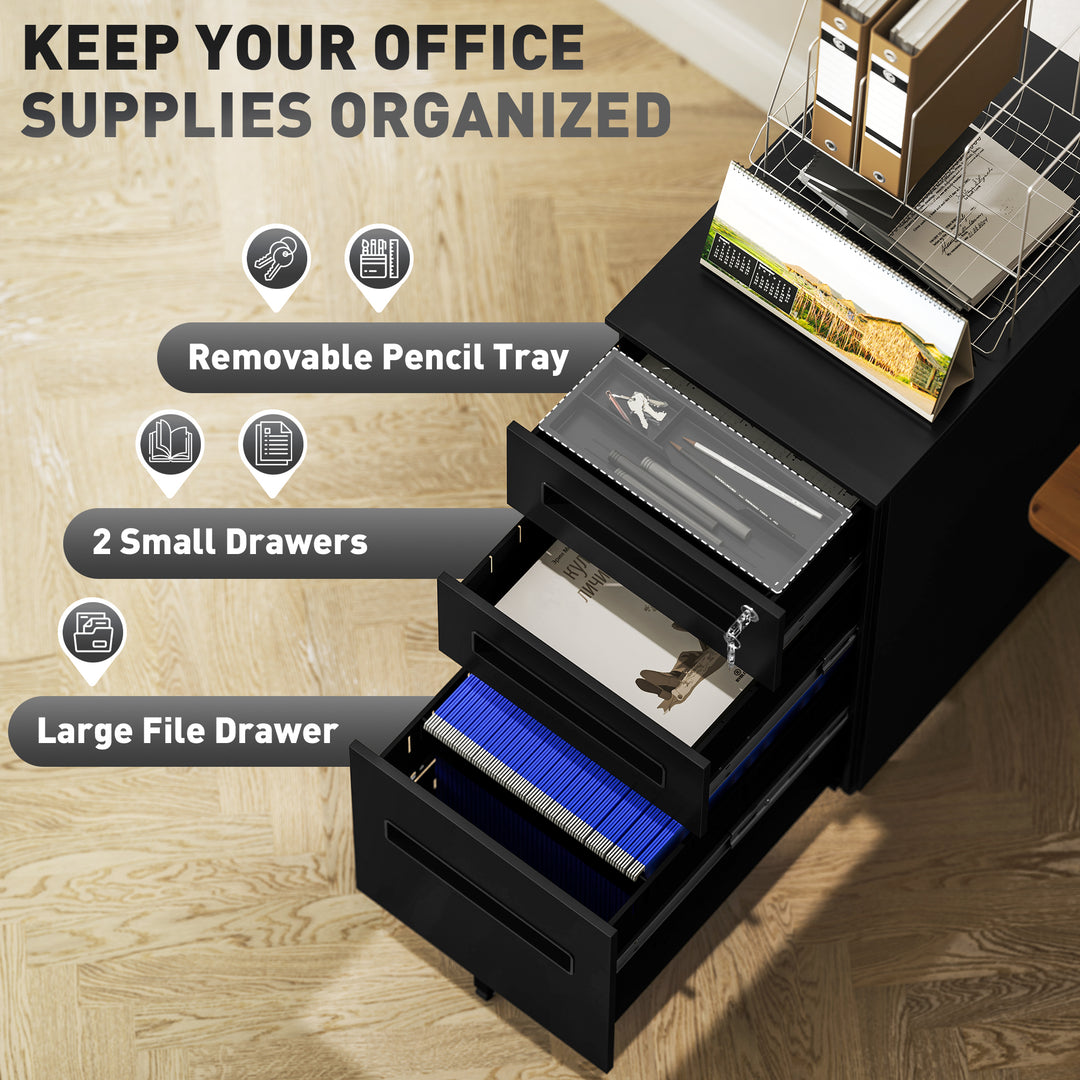 Three-Drawer Steel Filing Cabinet - Black