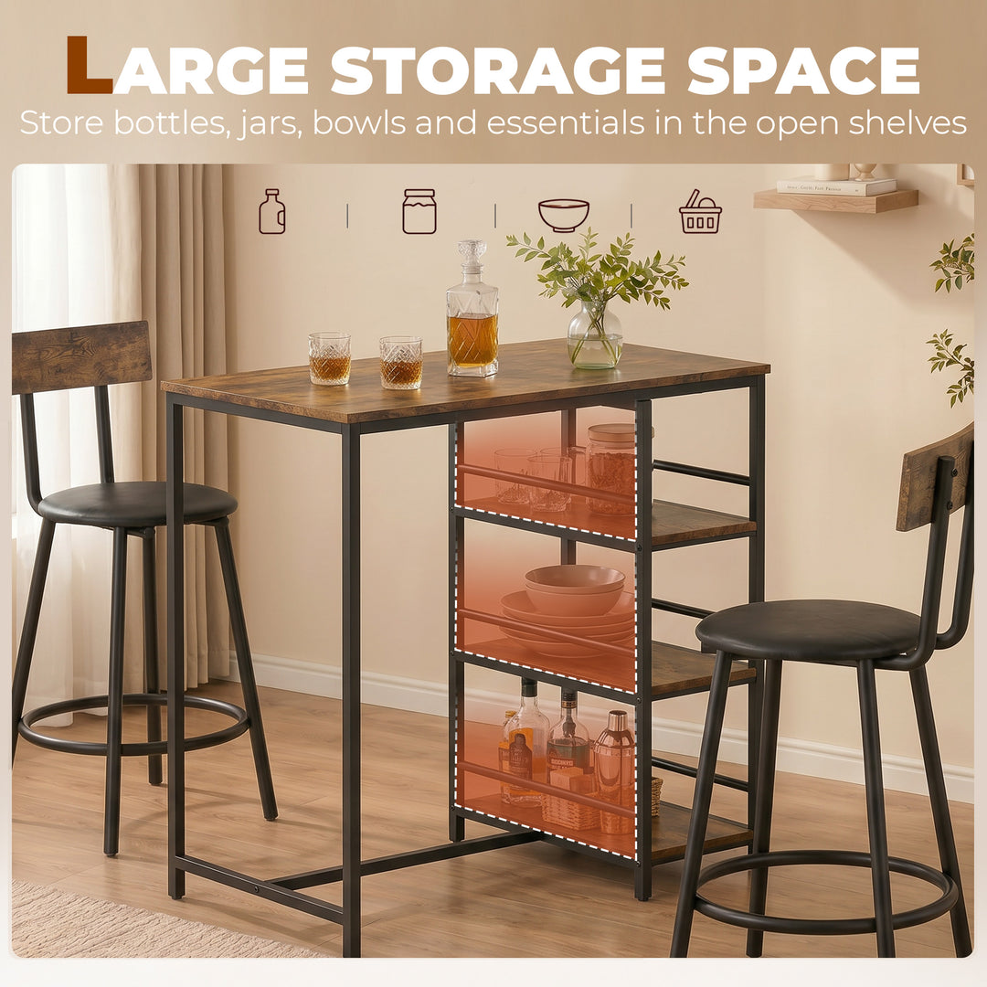 Space Saving Bar Table and PU Leather Stools for 2, 3 Piece Breakfast 
