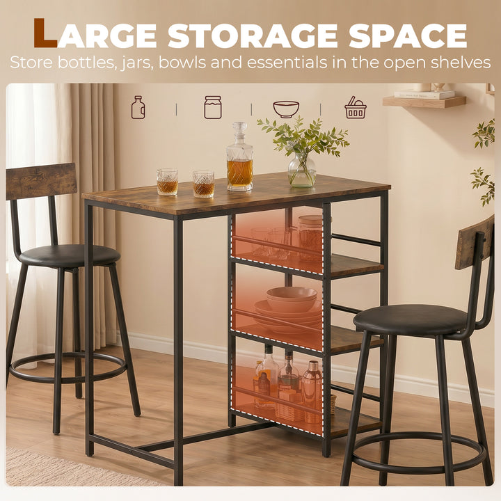 Space Saving Bar Table and PU Leather Stools for 2, 3 Piece Breakfast 