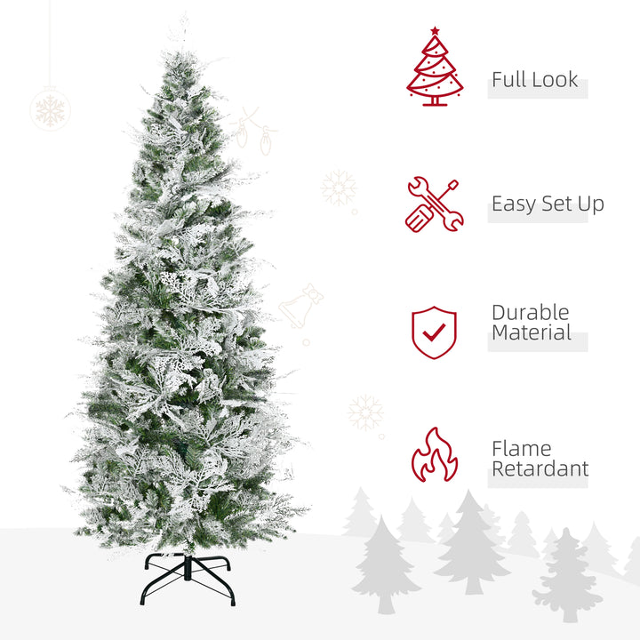 6 Ft Pencil Snow Flocked Artificial Christmas Tree with Realistic Cypress Branches, Auto Open, Green