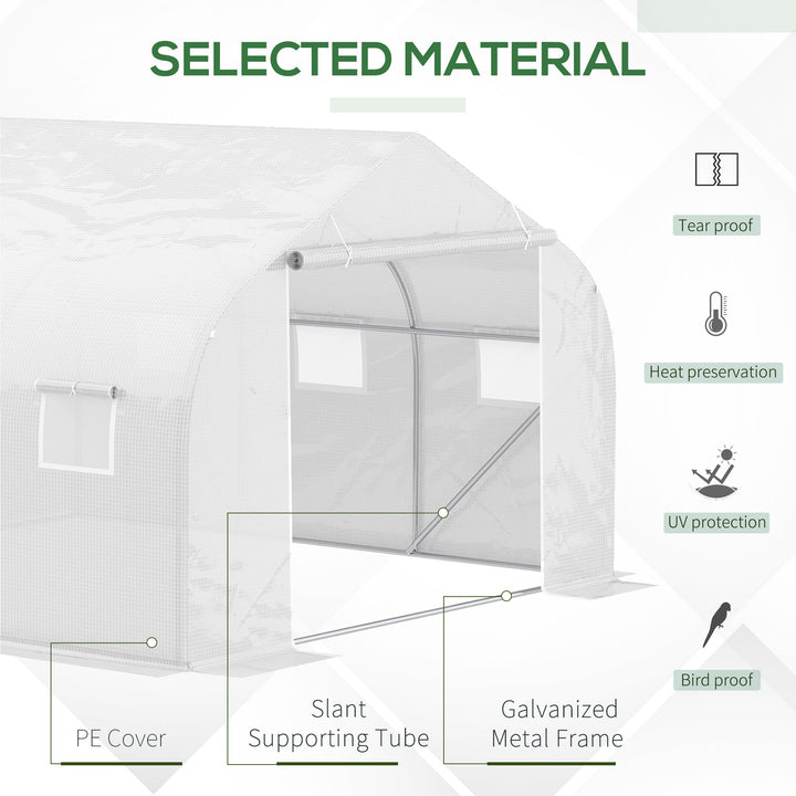 Outsunny 4.5 x 3 x 2m Walk-In Greenhouse Polytunnel Greenhouse Garden Hot House with Steel Frame, Roll Up Door and Windows, White | Aosom UK