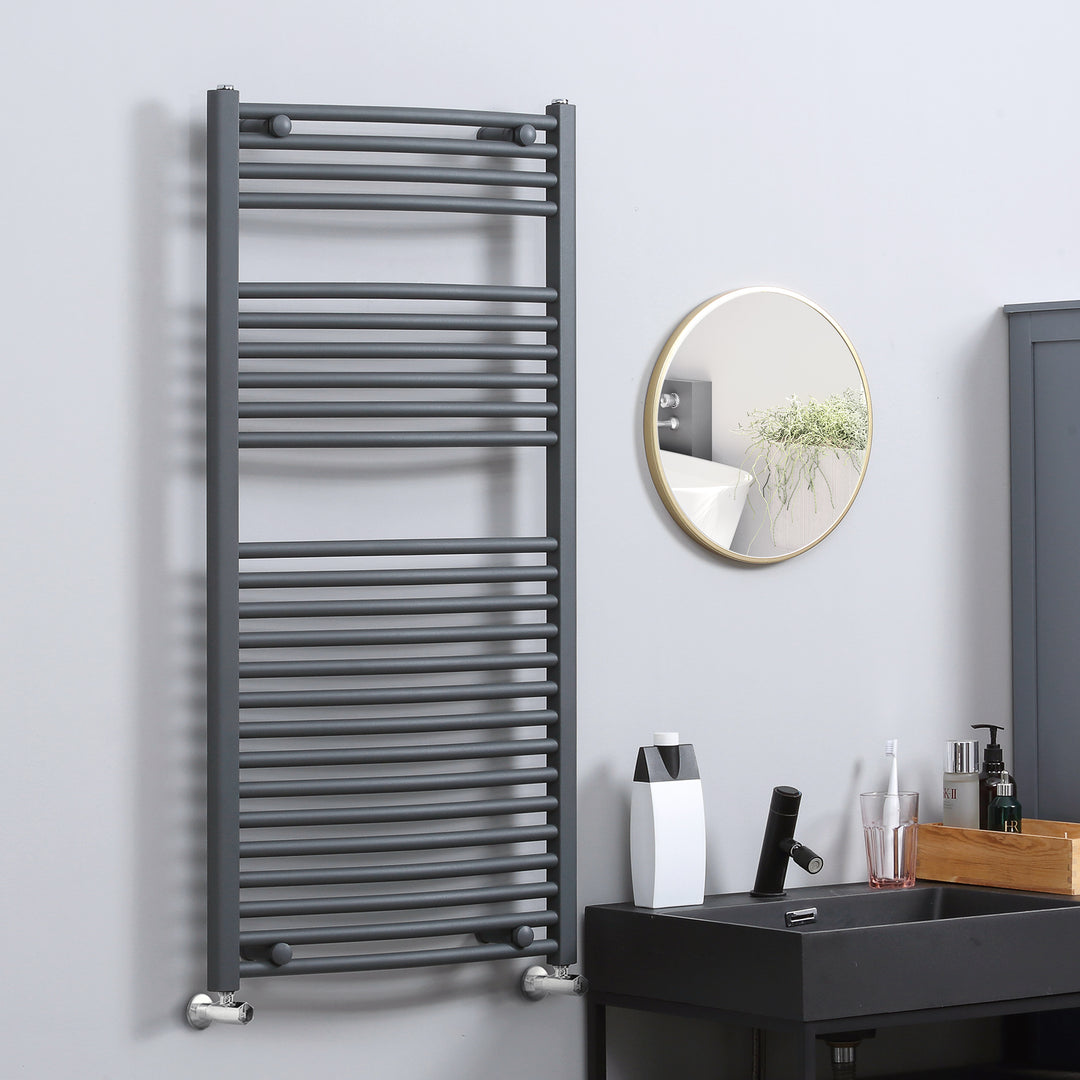 Curved Heated Towel Rail, Hydronic Bathroom Ladder Radiator Towel Warmer For Central Heating 600mm x 1200mm, Grey