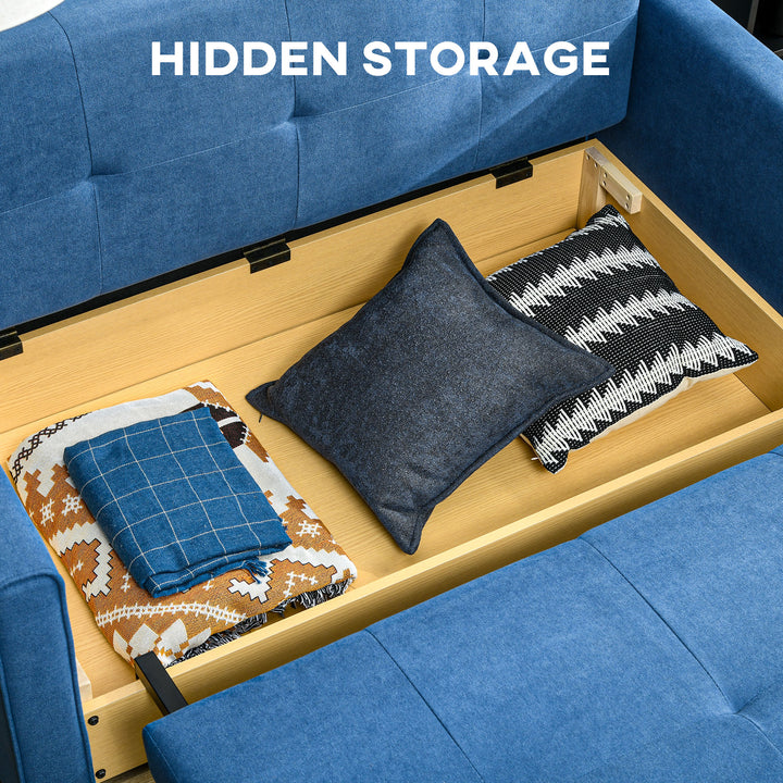2 Seater Sofa Bed, Convertible Bed Settee, Modern Velvet Loveseat Sofa Couch with 2 Cushions, Hidden Storage for Living Room, Guest Room, Deep Blue