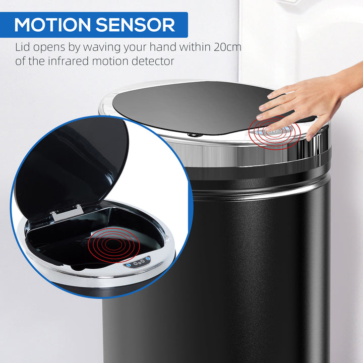 42L Sensor Bin for Kitchen Waste Automatic Dustbin Motion Detection Dustbin Stainless Steel Rubbish Can with Bucket, Black