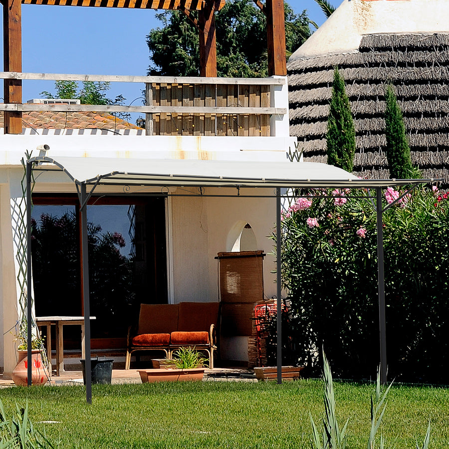 3 x 2.5m Patio Metal Gazebo Door Window Awning Wall Mount Canopy Outdoor Sunshade with Extended Shelter Cream White