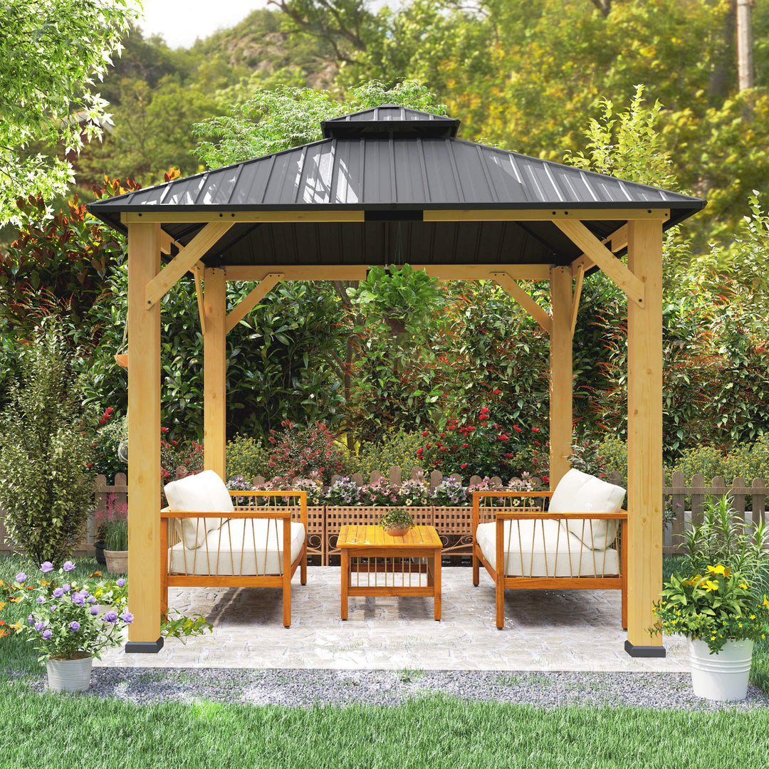 3x(3)M Outdoor Hardtop Gazebo Canopy with 2-Tier Roof and Solid Wood Frame, Outdoor Patio Shelter for Patio, Garden, Grey