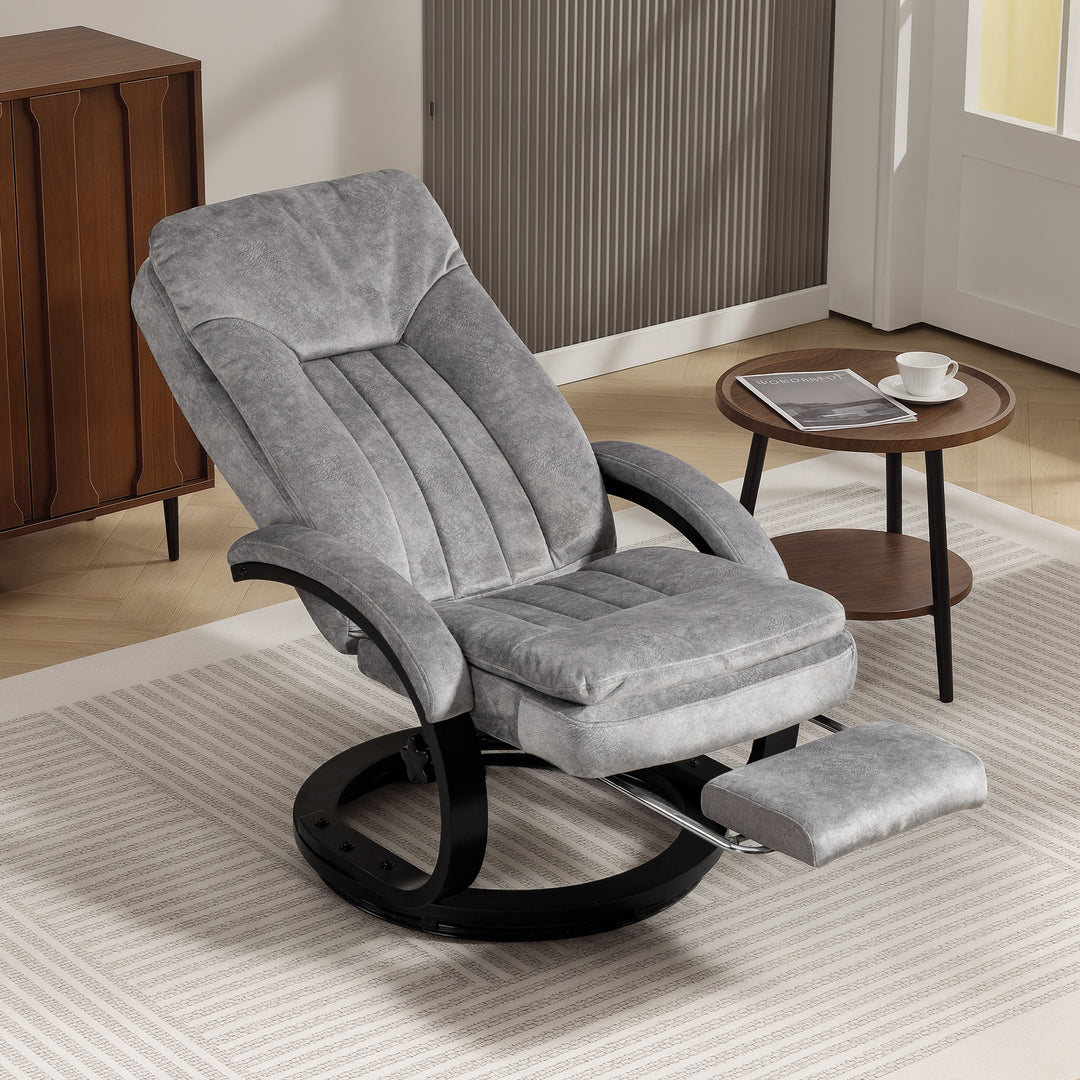 MCL Swivel Recliner Chair with Footrest, Manual Recliner Armchair with Wooden Base, Plush Velvet Upholstered Reclining Chair for Living Room, Bedroom, Office, Grey