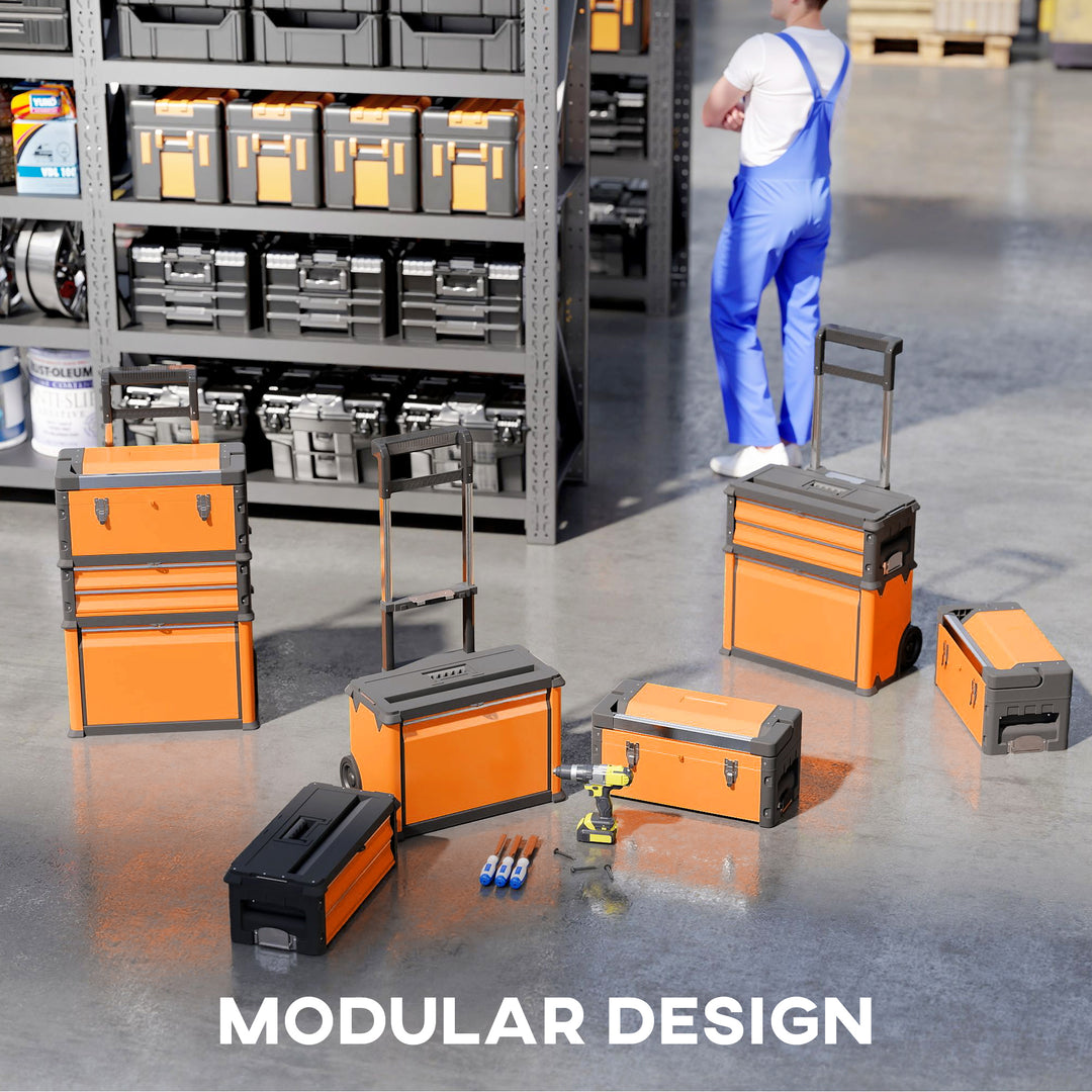 3-in-1 Stackable Rolling Tool Box - Orange