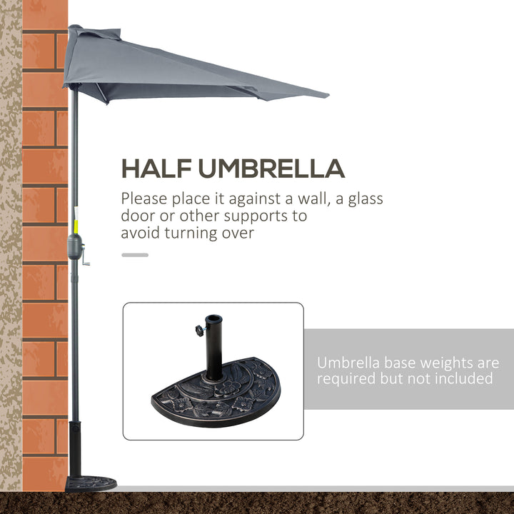 MCL 2.7m Garden Half Parasol, Outdoor Balcony Umbrella with 5 Steel Ribs, Patio Sun Shade, Grey