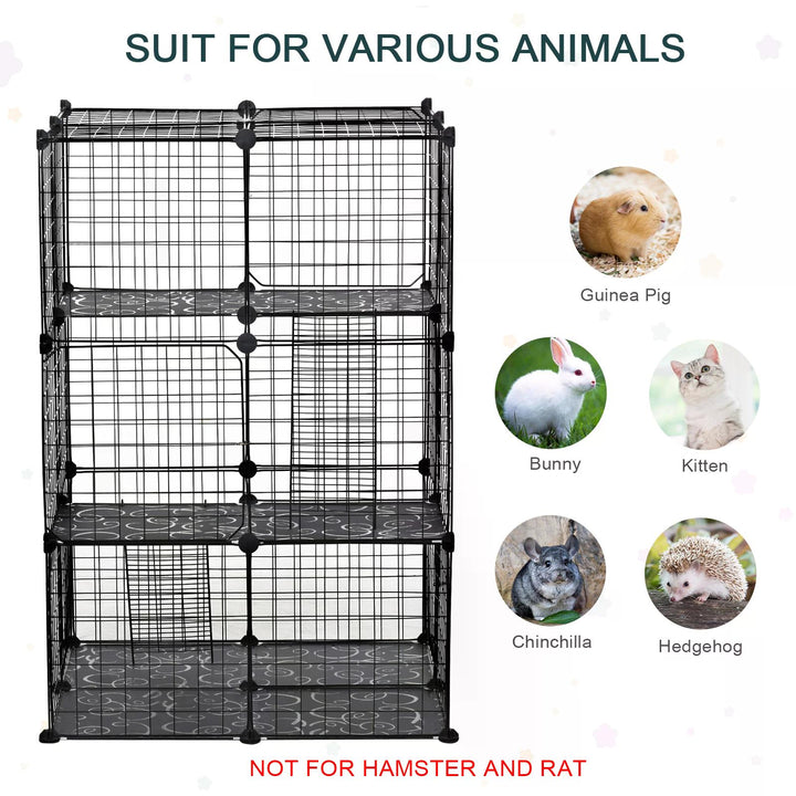 PawHut Pet Playpen, DIY Small Animal Cage with Metal Wire Fence, 39 Panels, 3 Doors, 2 Ramps, for Kitten, Bunny, Black. | Aosom UK